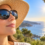 Mujer con anteojos en el exterior en un dia soleado