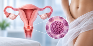 Ilustración médica del cuello uterino y prevención del cáncer cervical