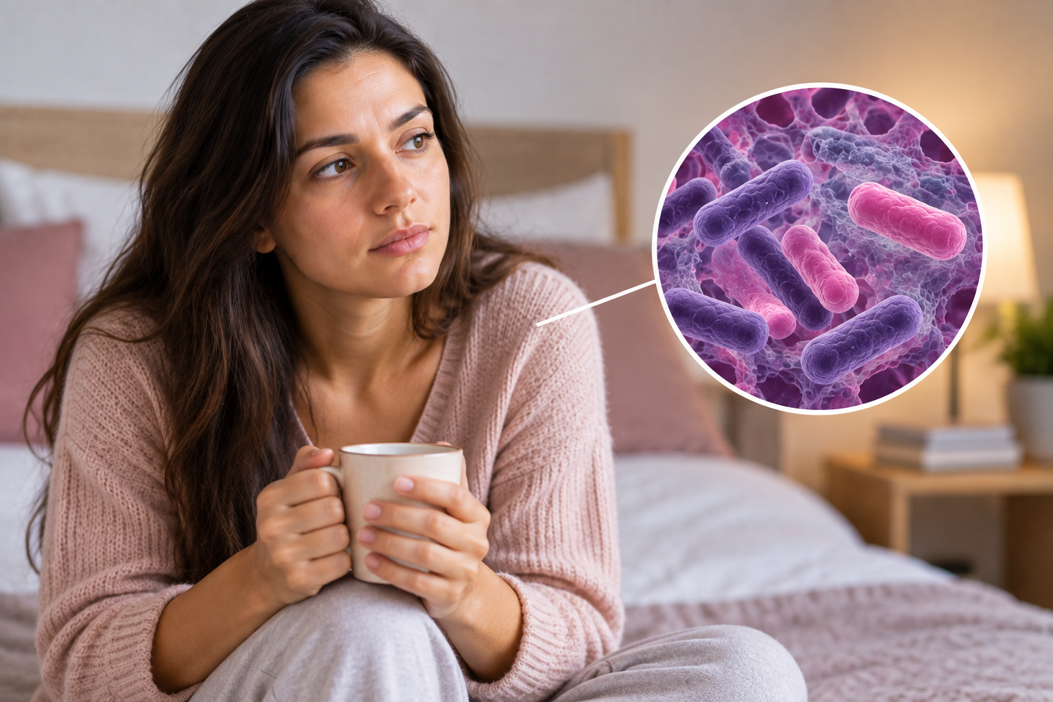 Ilustración de salud ginecológica y microbiota vaginal asociada a vaginosis bacteriana