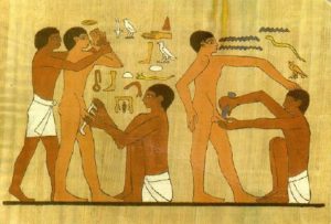 Circumcisión en un mural en Egipto