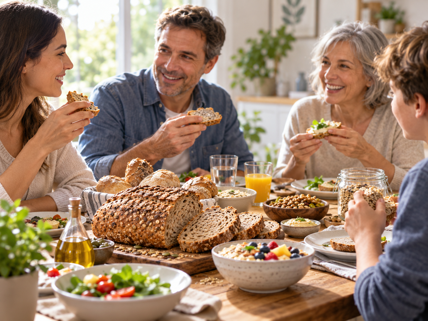 familia compartiendo pan