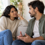 Pareja conversando sobre herpes genital cuando uno de los dos no presenta síntomas