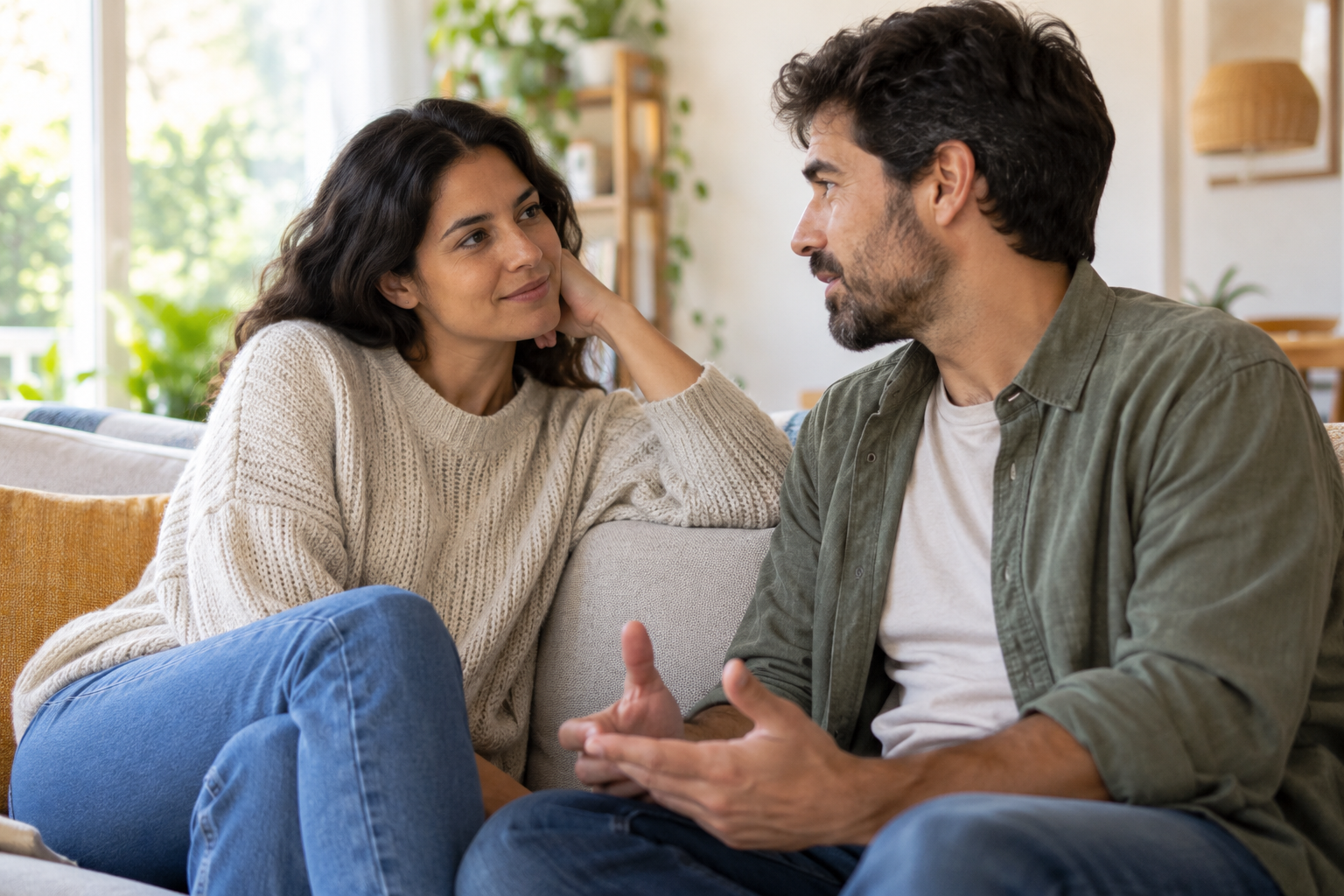 Pareja conversando sobre herpes genital cuando uno de los dos no presenta síntomas