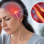 Representación médica de la circulación cerebral y una arteria parcialmente obstruida durante un ataque isquémico transitorio